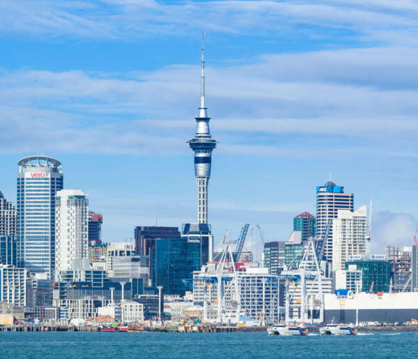 MPW16H new zealand auckland new zealand north island auckland skyline Waitemata Harbour panorama of cbd sky tower and wharf area of the waterfront auckland